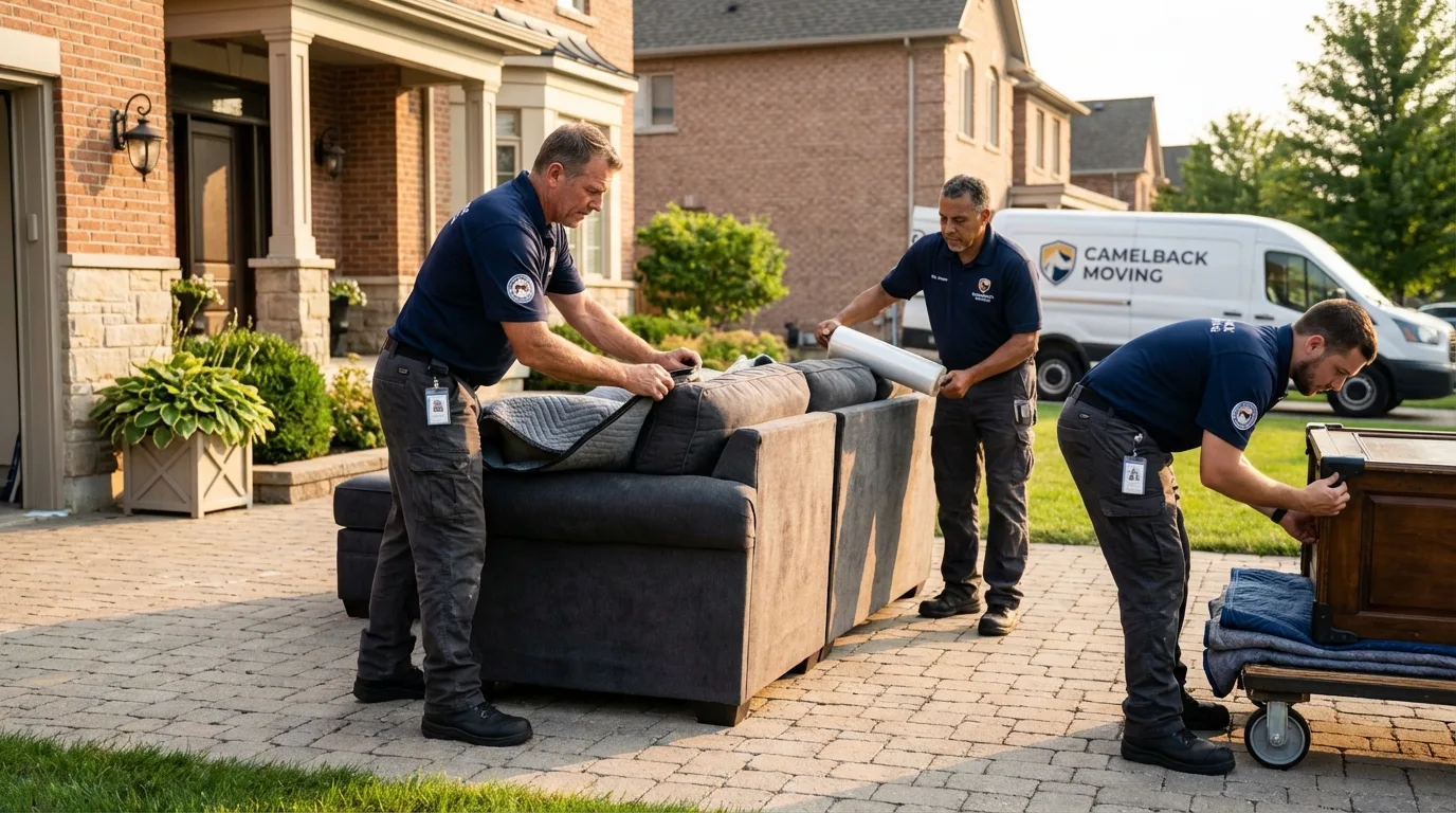 Large estate moving crew wrapping furniture in Salisbury, NC